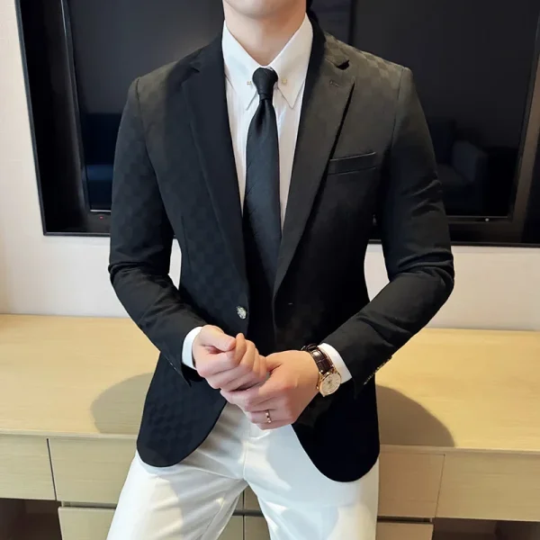 Spring 2025 Plaid Blazer Coats in Six Colors, Elegant, Formal, Slim-Fit Social Suit Jacket, Formal Wedding, Prom, Tuxedo - Image 4