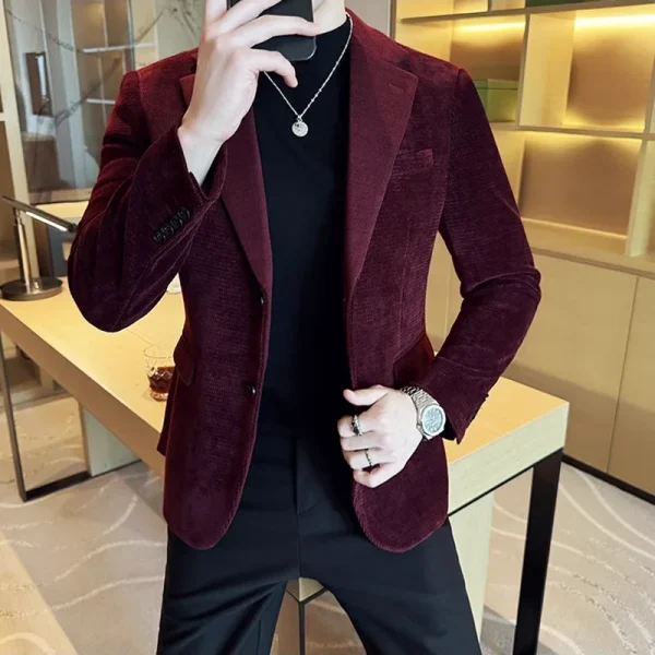 Luxury Slim Fit Casual Men's Blazers, Coats, Social Prom Tuxedo, and Autumn/Winter Fashion Seaweed Pattern Suit Jacket - Image 2