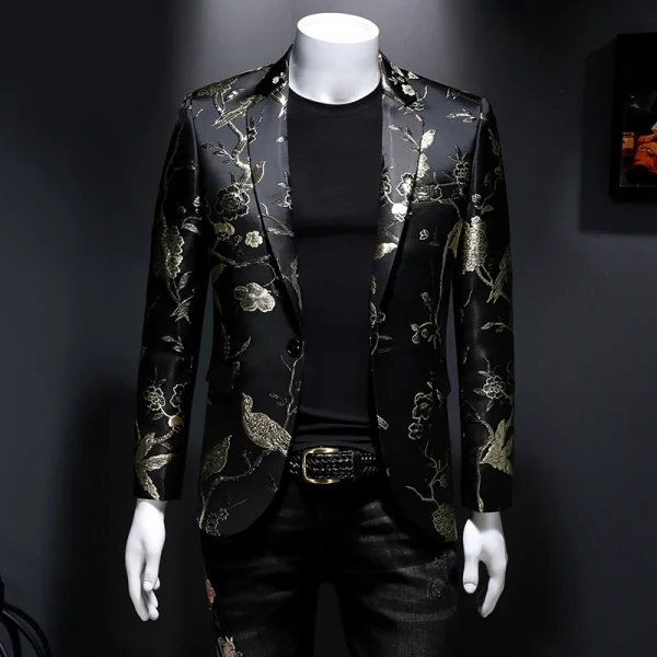 Wedding Banquet Club Party Dress Singers: New Vintage Luxurious Jacquard Floral Suit Jacket for Men Men's Tuxedo Slim Fit Blazers - Image 4