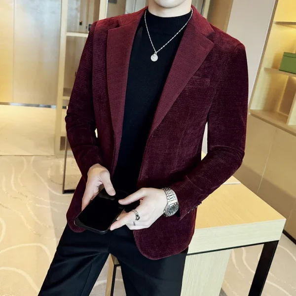 Luxury Slim Fit Casual Men's Blazers, Coats, Social Prom Tuxedo, and Autumn/Winter Fashion Seaweed Pattern Suit Jacket - Image 5
