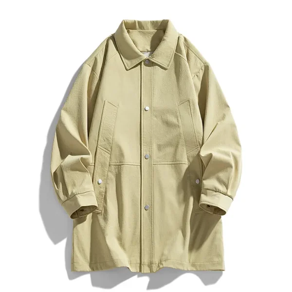 Long trench coats for men in the spring and fall that are loose, solid, windbreaker, collarless, and casual - Image 5