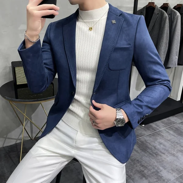 2025 Spring New Premium Single Button Slim Fit Business Casual Suit Jacket for Men Made of Deerskin Fleece - Image 5
