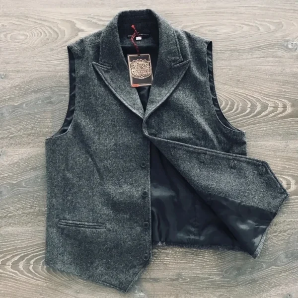 Suit Vest for Men Casual Slim Fit Gilet Steampunk Vest Dark Gray Tailored Collar Wedding Wool Tweed Business Waistcoat Jacket - Image 2