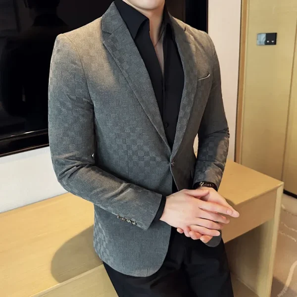 Spring 2025 Plaid Blazer Coats in Six Colors, Elegant, Formal, Slim-Fit Social Suit Jacket, Formal Wedding, Prom, Tuxedo - Image 3