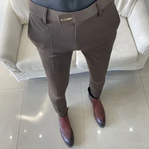 2025 Spring Fashion Striped Suit Pants for Men Korean Stylish Slim-Fit Tight Trousers for Men's Social Casual, Business, and Office Wear