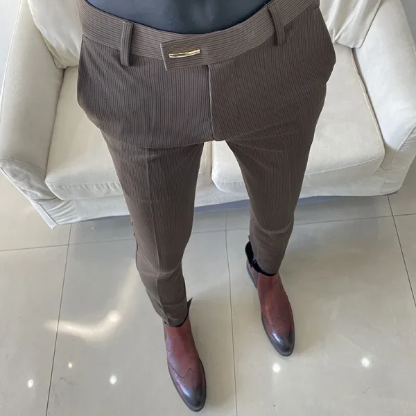 2025 Spring Fashion Striped Suit Pants for Men Korean Stylish Slim-Fit Tight Trousers for Men's Social Casual, Business, and Office Wear