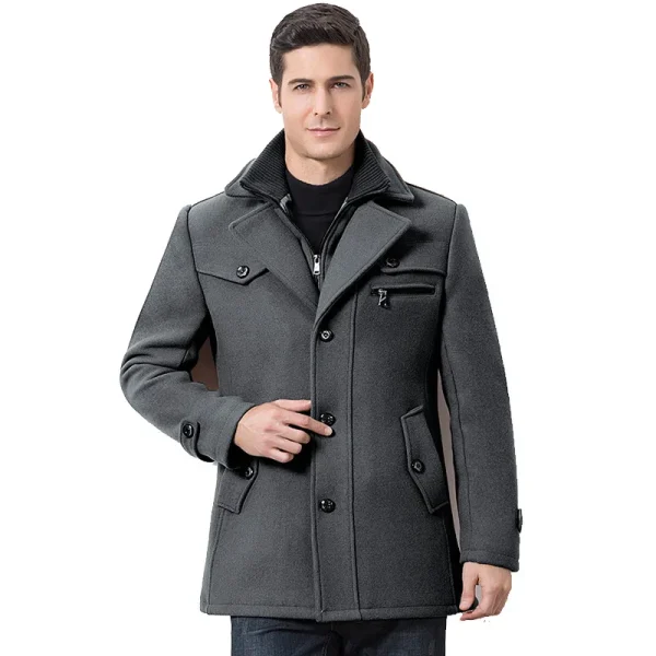 Men's Fashion Business Medium Solid Thicken Slim Windbreaker Overcoat Jacket in Casual Wool Trench Coat for Winter - Image 5