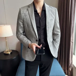 Premium Men's Business Slim Fit Casual Social Blazers Coats Formal Stage Prom Tuxedo New Luxury Jacquard Floral Suit Jacket