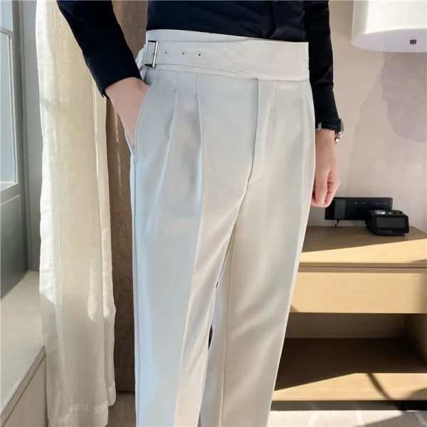 The British Way Suit pants with a high waist Elegant Social Party Dress Trousers with a Classic Belt Design Slim Fit Casual Pants for Formal Business - Image 3