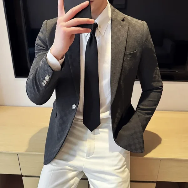Spring 2025 Plaid Blazer Coats in Six Colors, Elegant, Formal, Slim-Fit Social Suit Jacket, Formal Wedding, Prom, Tuxedo - Image 2