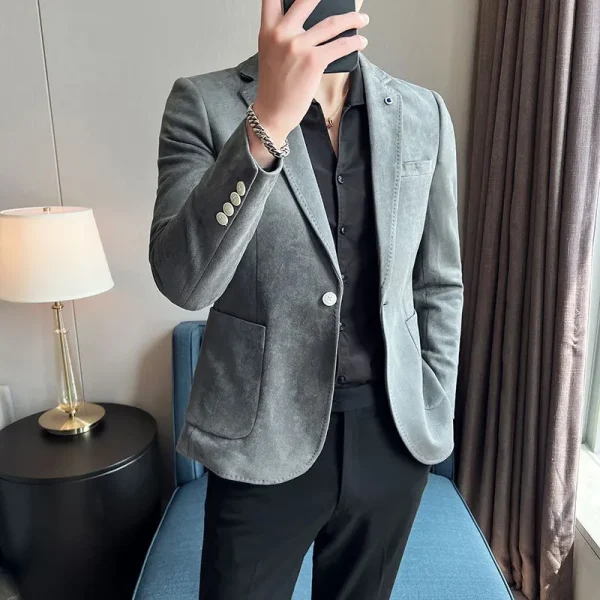 High Quality Suede Suit Jacket Men Luxury Business Slim Fi Casual Blazer Formal Social Party Wedding Tuxedo Men's clothing 4XL-M - Image 4