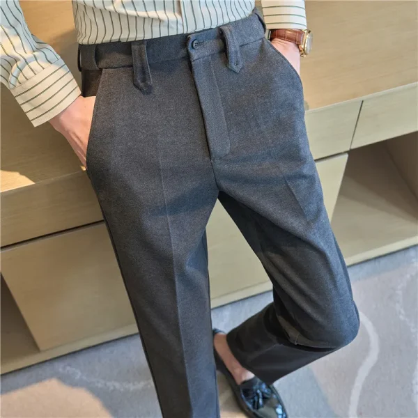 Brushed Thick Woolen Trousers for Men, Business Casual Pants, Solid Color Straight-leg Pants, High Quality for Autumn and Winter - Image 4