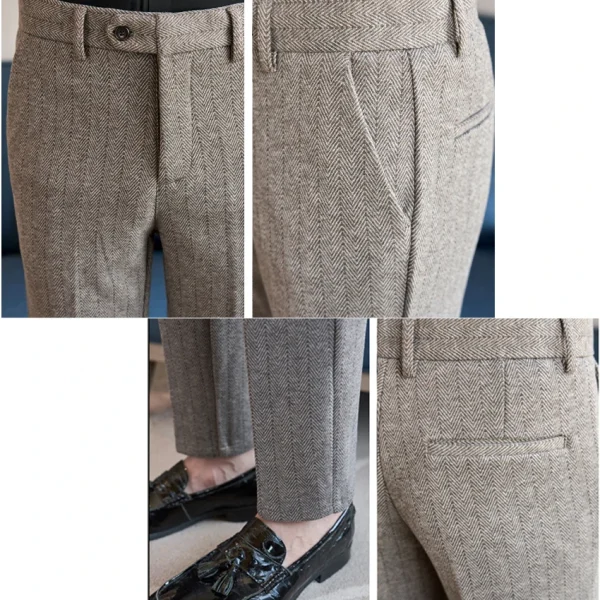 Blend of wool Superior Vertical Striped Business Casual Wool Trousers, Adaptable Slim-fit Long Pants for Everyday Wear - Image 3
