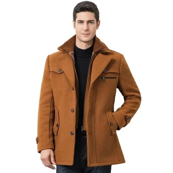 Men's Fashion Business Medium Solid Thicken Slim Windbreaker Overcoat Jacket in Casual Wool Trench Coat for Winter - Image 2