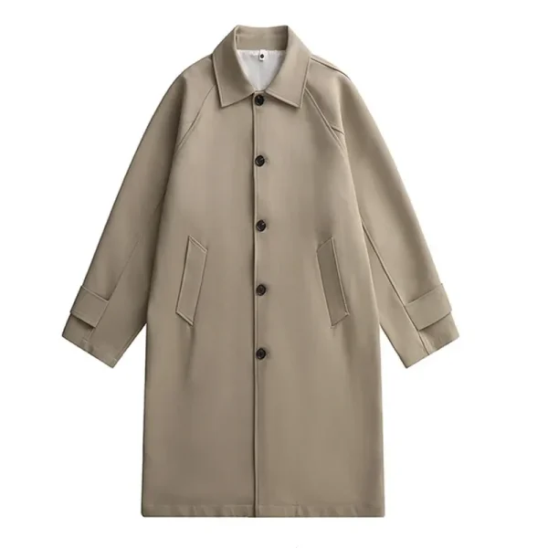 Men's Fashion Korean Style Outerwear Long Coat with Windbreaker, Casual, Loose Design, Solid Color, Spring/Autum