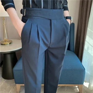 The British Way Suit pants with a high waist Elegant Social Party Dress Trousers with a Classic Belt Design Slim Fit Casual Pants for Formal Business