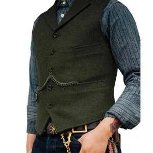Steampunk Vests for Groosmen Men's Weddings: Brown Wedding Wool Tweed Business Waistcoat Jacket Casual Slim Fit