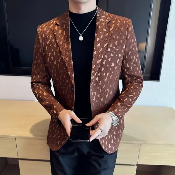 Fashion Slim Casual Tuxedo Formal Wedding Groom Men's Clothes Elegant Jacquard Suit Jackets for Men in Spring 2025 - Image 4