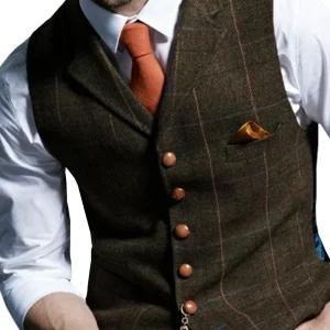 Men's Business Waistcoat, Steampunk Blazer, Plaid Soft Wool Jacket, and Army Green Vest for Wedding Grooms