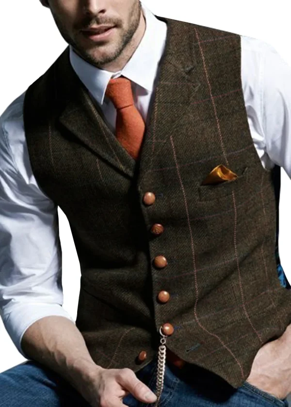 Men's Business Waistcoat, Steampunk Blazer, Plaid Soft Wool Jacket, and Army Green Vest for Wedding Grooms