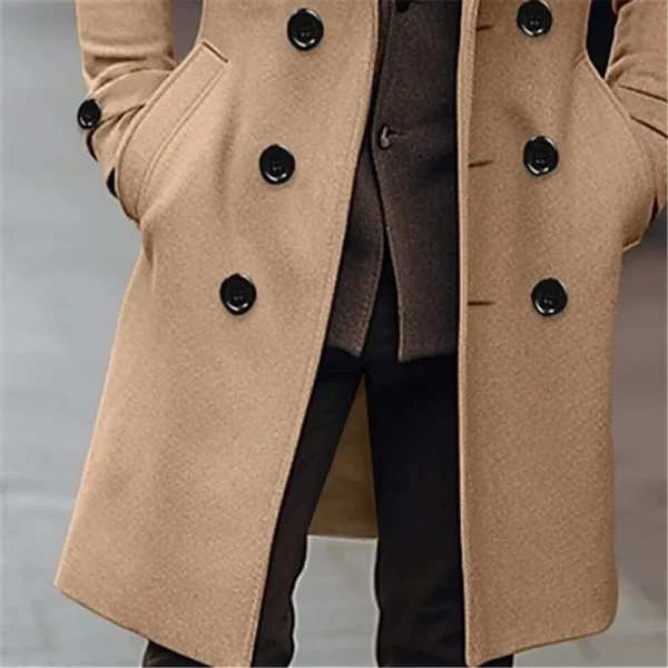 Business Casual Fashion Double Breasted Long Woolen Trench Men's England Style Wool Blend Coats for Autumn and Winter - Image 6