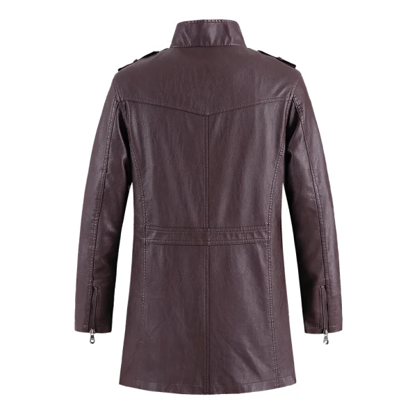 New Men's Stand Collar, Windbreaker, Faux Outerwear, Motorcycle, Casual, Warm Leather Coats, and Long PU Leather Jackets for Winter - Image 4