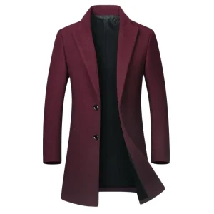 Men's Long Sleeve Trench Blends Coat Men's Business Casual Turn-down Collar Outwear Coat Men's Clothes