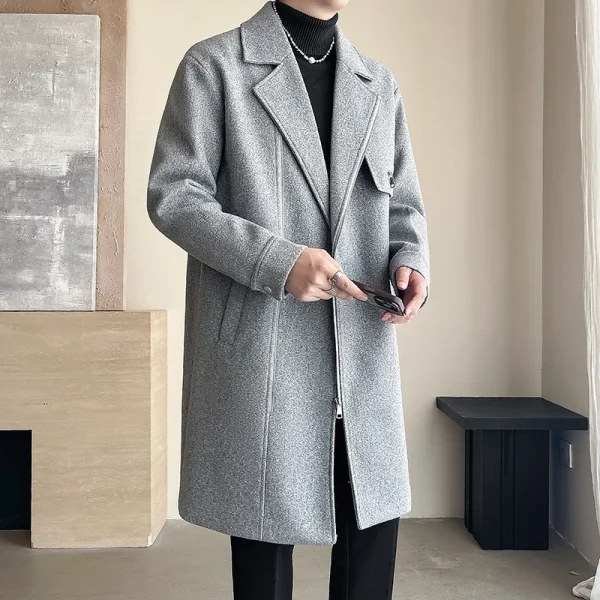 Men's Korean-style casual trench jacket with a zipper, turn-down collar, and solid outerwear for fall and winter - Image 5