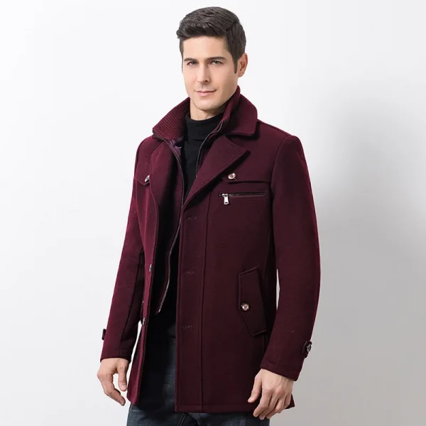 Men's Fashion Business Medium Solid Thicken Slim Windbreaker Overcoat Jacket in Casual Wool Trench Coat for Winter