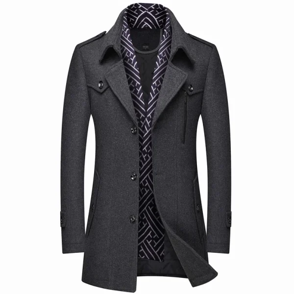 Fashion Thick Mid-Length Trench Solid Turn-Down Collar Warm Outerwear Men's Business Casual Wool Coats for Winter - Image 2