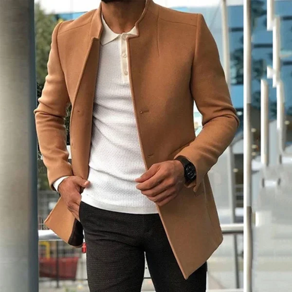 Windbreaker coats for men, business casual jackets made of wool blends, fall and winter fashion, stand collars, and vintage outerwear - Image 2