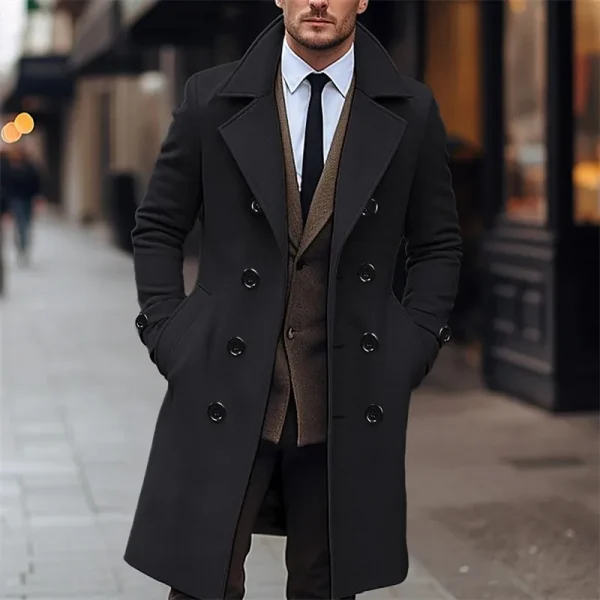 Business Casual Fashion Double Breasted Long Woolen Trench Men's England Style Wool Blend Coats for Autumn and Winter - Image 2