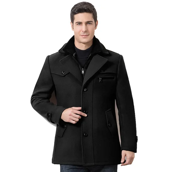 Men's Fashion Business Medium Solid Thicken Slim Windbreaker Overcoat Jacket in Casual Wool Trench Coat for Winter - Image 6