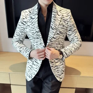 Vintage Leopard Print Men's Fashion Slim-Fit Business Suit Jackets Premium Social Party Blazers Tuxedo
