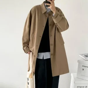 Men's Wear 2022 Autumn Fashion: Trendy Long Coat Loose Overcoat Handsome Casual Windbreak New Single Breasted Trench Clothes