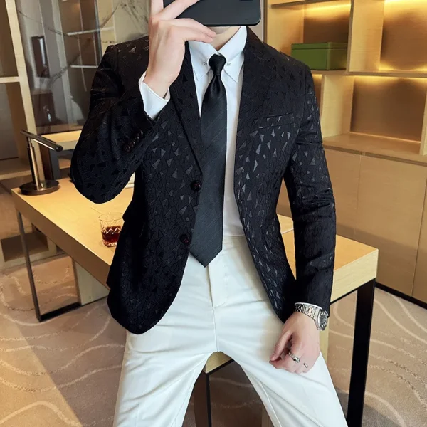 Fashion Slim Casual Tuxedo Formal Wedding Groom Men's Clothes Elegant Jacquard Suit Jackets for Men in Spring 2025 - Image 2
