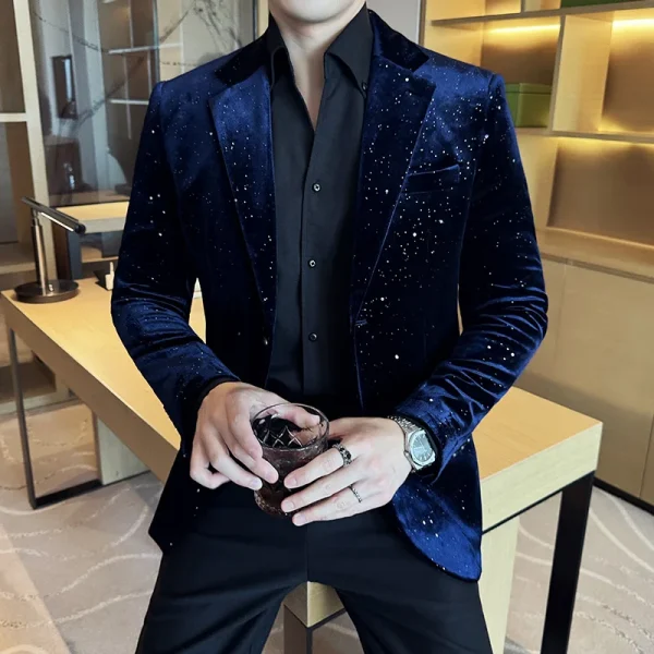 Men's Premium Velvet Bronzing Suit Jackets with Sparkling Dots for Business, Formal Social Prom, and Tuxedo - Image 5