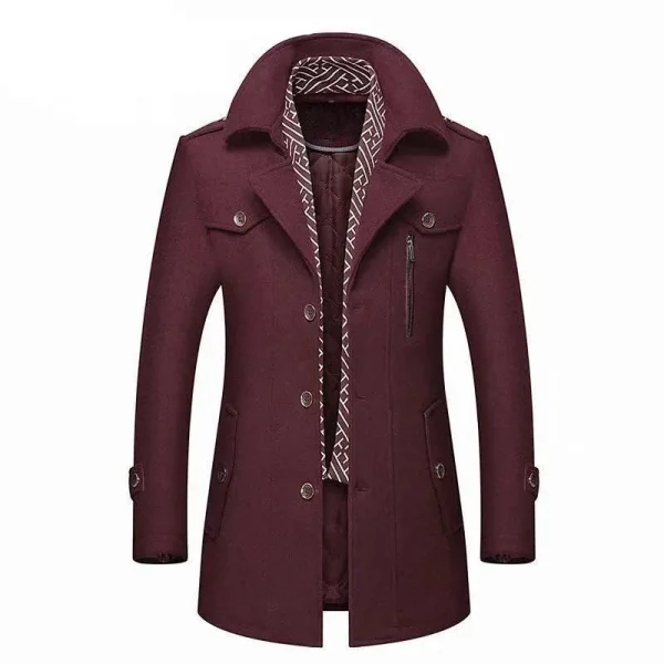 New Style Long Scarf Collar Cotton-Padded Thick Warm Woolen Coat for Men's Trench Coat Overcoat for Winter - Image 4