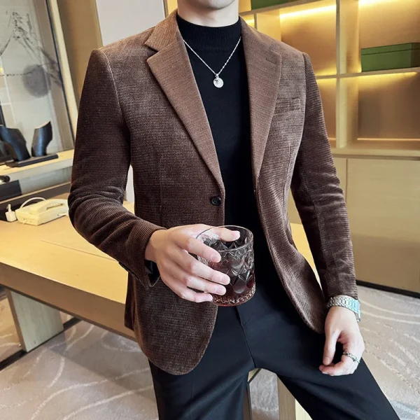 Luxury Slim Fit Casual Men's Blazers, Coats, Social Prom Tuxedo, and Autumn/Winter Fashion Seaweed Pattern Suit Jacket - Image 4
