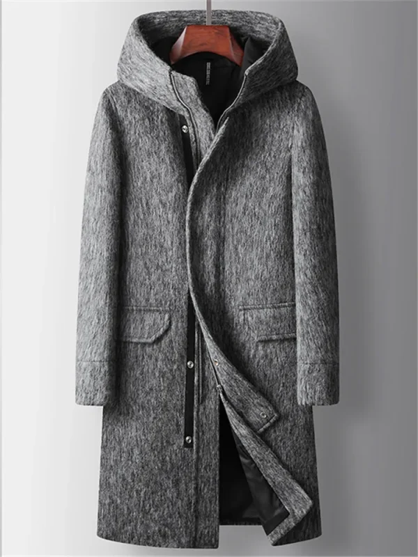 Premium Men's Long Hooded Wool Trench Coats for Fall and Winter, Thick and Warm, Business Casual Outwear Coat Man - Image 5