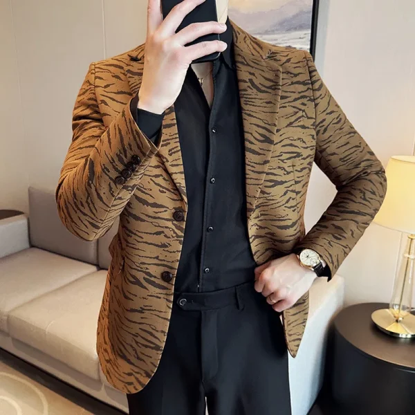 Vintage Leopard Print Men's Fashion Slim-Fit Business Suit Jackets Premium Social Party Blazers Tuxedo - Image 4