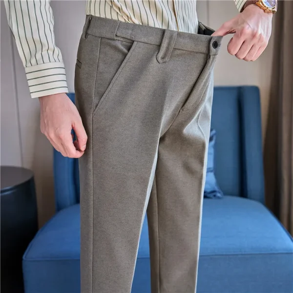 Brushed Thick Woolen Trousers for Men, Business Casual Pants, Solid Color Straight-leg Pants, High Quality for Autumn and Winter - Image 2