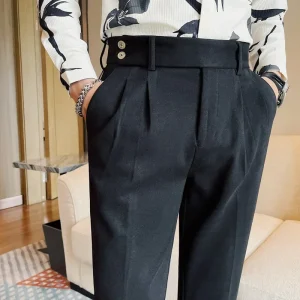 Men's Classic Ankle-length Slim Fit Naples Business Casual Trousers, Thickened for Warmth, Made of Autumn and Winter Wool.