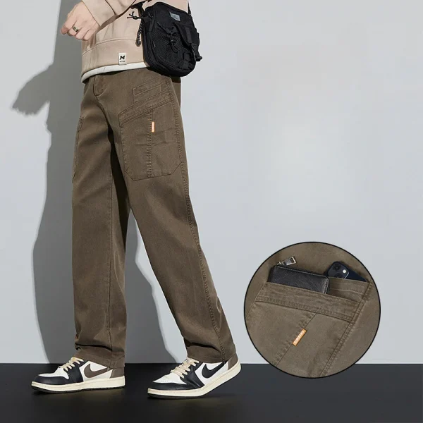 New Arrivals for Spring and Fall: Solid Color Stretchable Waist Loose Casual Men's Straight Leg Pants - Image 3