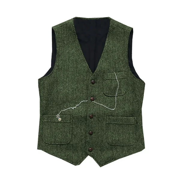 Groomsmen's Wedding Vest Casual Men's Slim Fit Suit Vest Herringbone V-Neck Flat Business Fashion Waistcoat Prom Dress Vest - Image 4