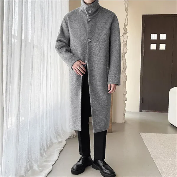 Men's Turn-down Collar Trench Coat, Winbreaker Man, Fashion Long Business Casual Woolen Outwear Coats for Autumn and Winter - Image 6
