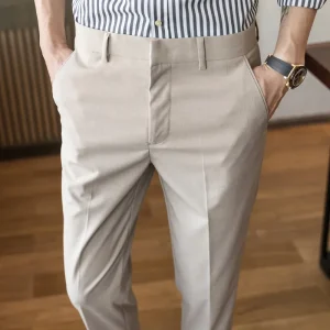 Premium Men's Long Pants for Spring/Summer 2025, Business Casual Everyday Formal Workwear, Slim Fit Straight Leg Pants