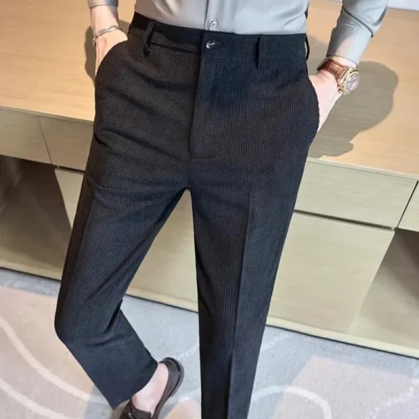 Made of thick corduroy fabric, these men's slim-fitting casual pants are perfect for everyday commuting in the fall and winter. - Image 2