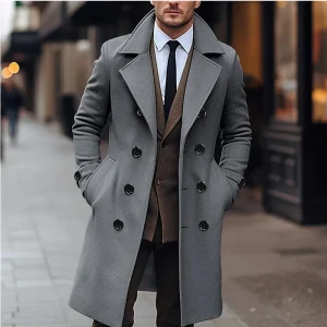 Business Casual Fashion Double Breasted Long Woolen Trench Men's England Style Wool Blend Coats for Autumn and Winter