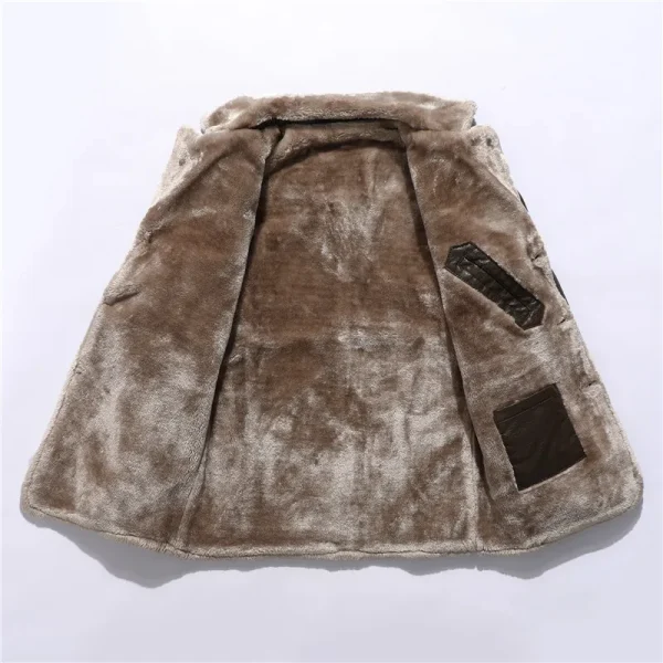 New Winter Fashion Suit Collar Men's Windbreaker Leather Jacket Coats 2025 Men's Long Thick Fleece PU Leather Jacket - Image 5